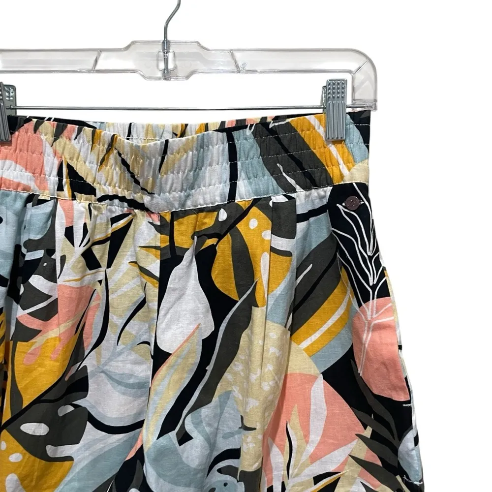 Calia Inverter Pleat Pull On Shorts Linen Multicolored Palm High Rise Size XS Pink - Image 7