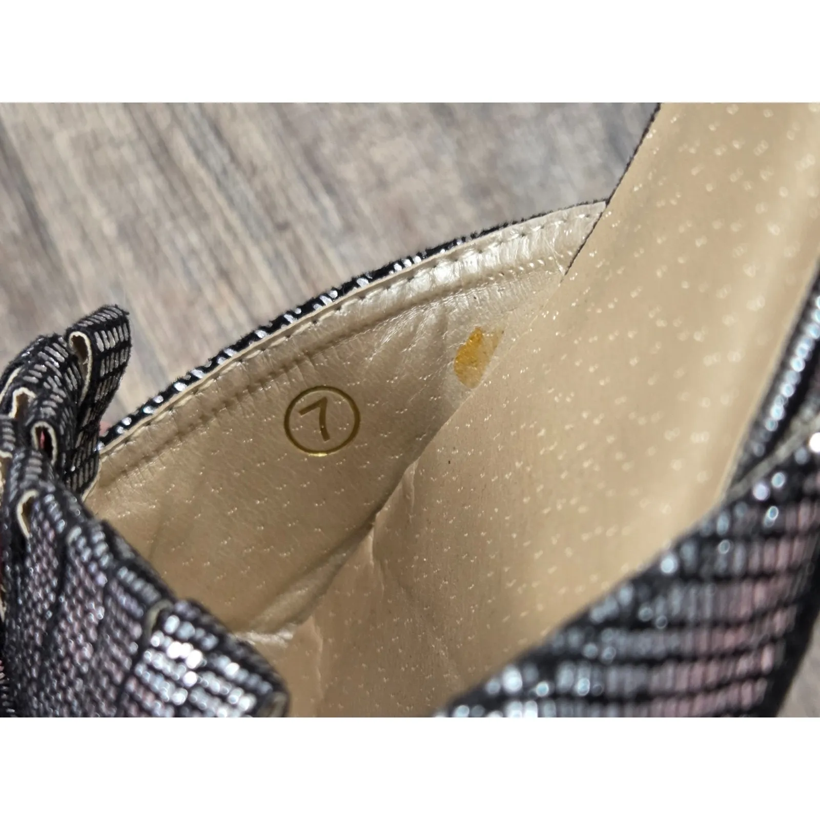 C LABEL Black Silver Kilt Pointy Toe D'Orsay Flat Textured Slip on Shoes Size 7 - Image 8