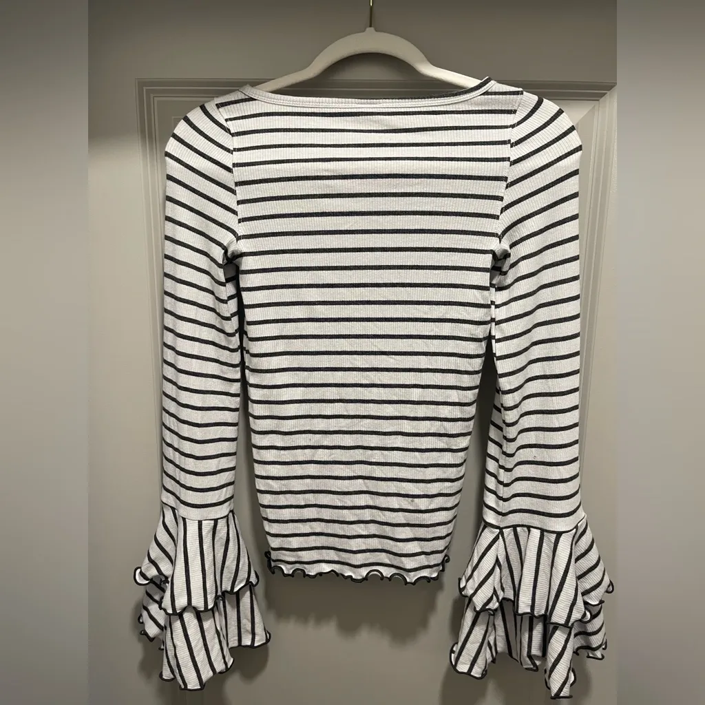 We The Free Black and White Striped Flare Sleeve Blouse - Image 6