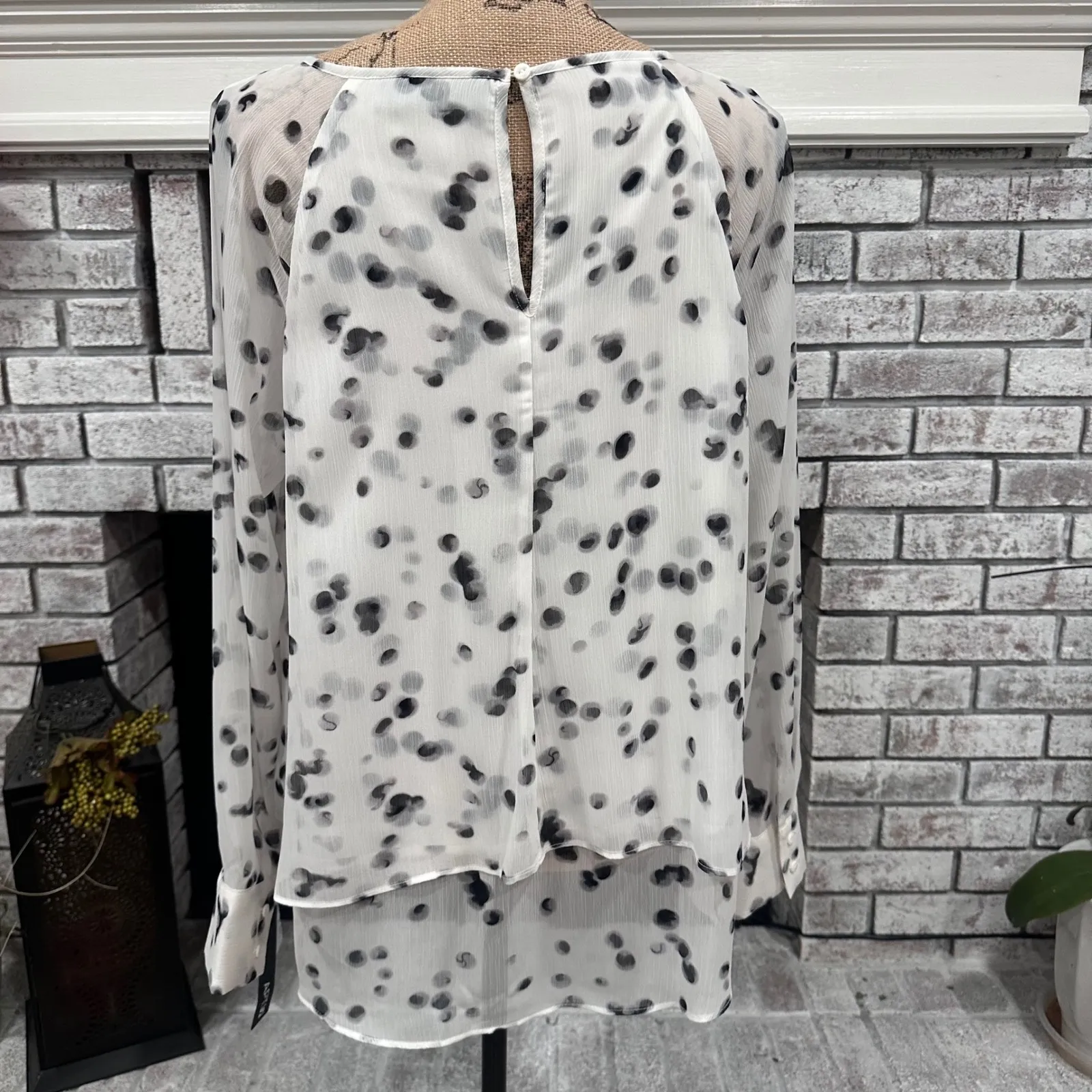 NWT APT 9 Women's L Sheer Overlay Polka Dot Blouse LS Layered Feminine Frilly White Size L - Image 2