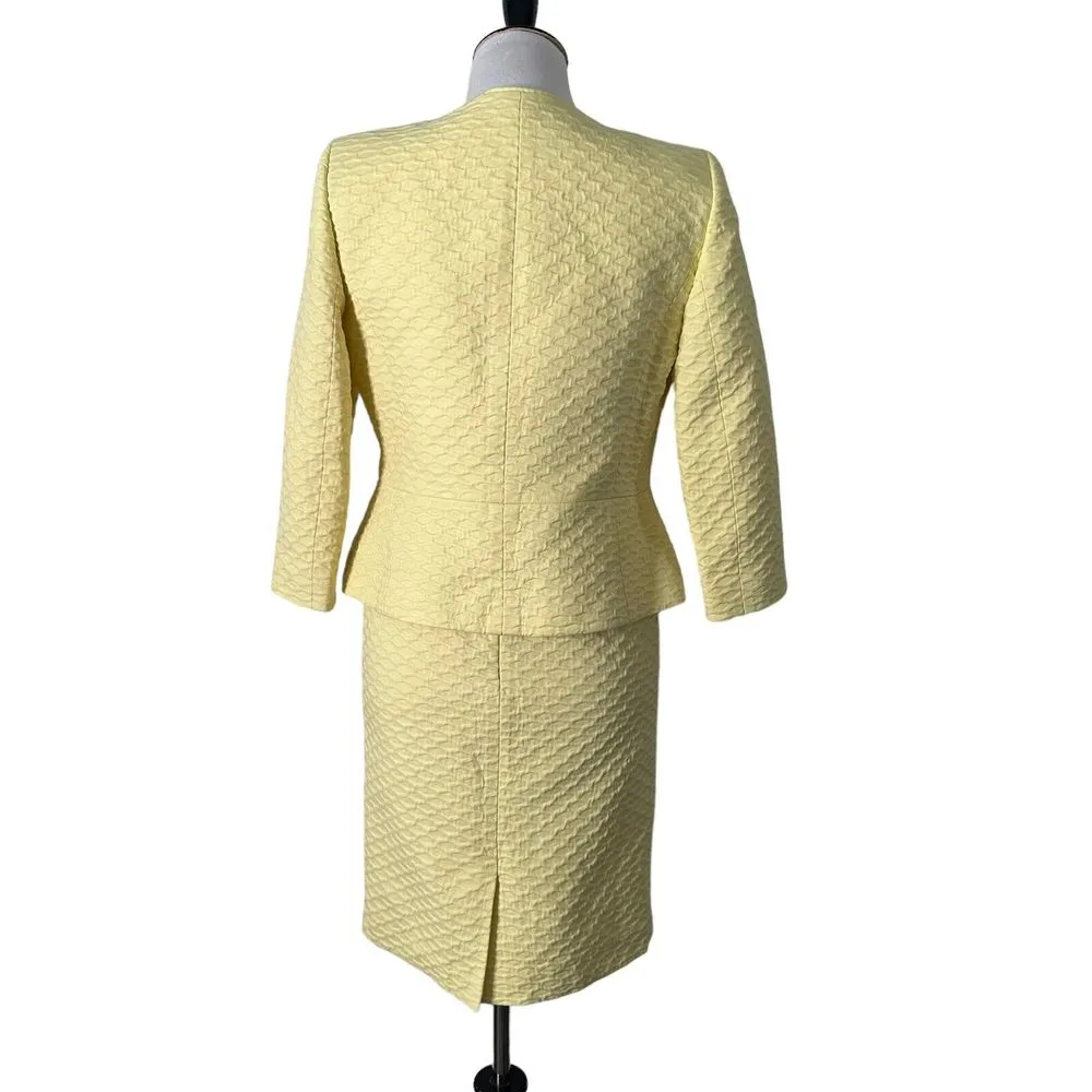 Albert Nipon 2 Piece Set Dress and Blazer Womens 4 Yellow Textured Academia‎ - Image 4