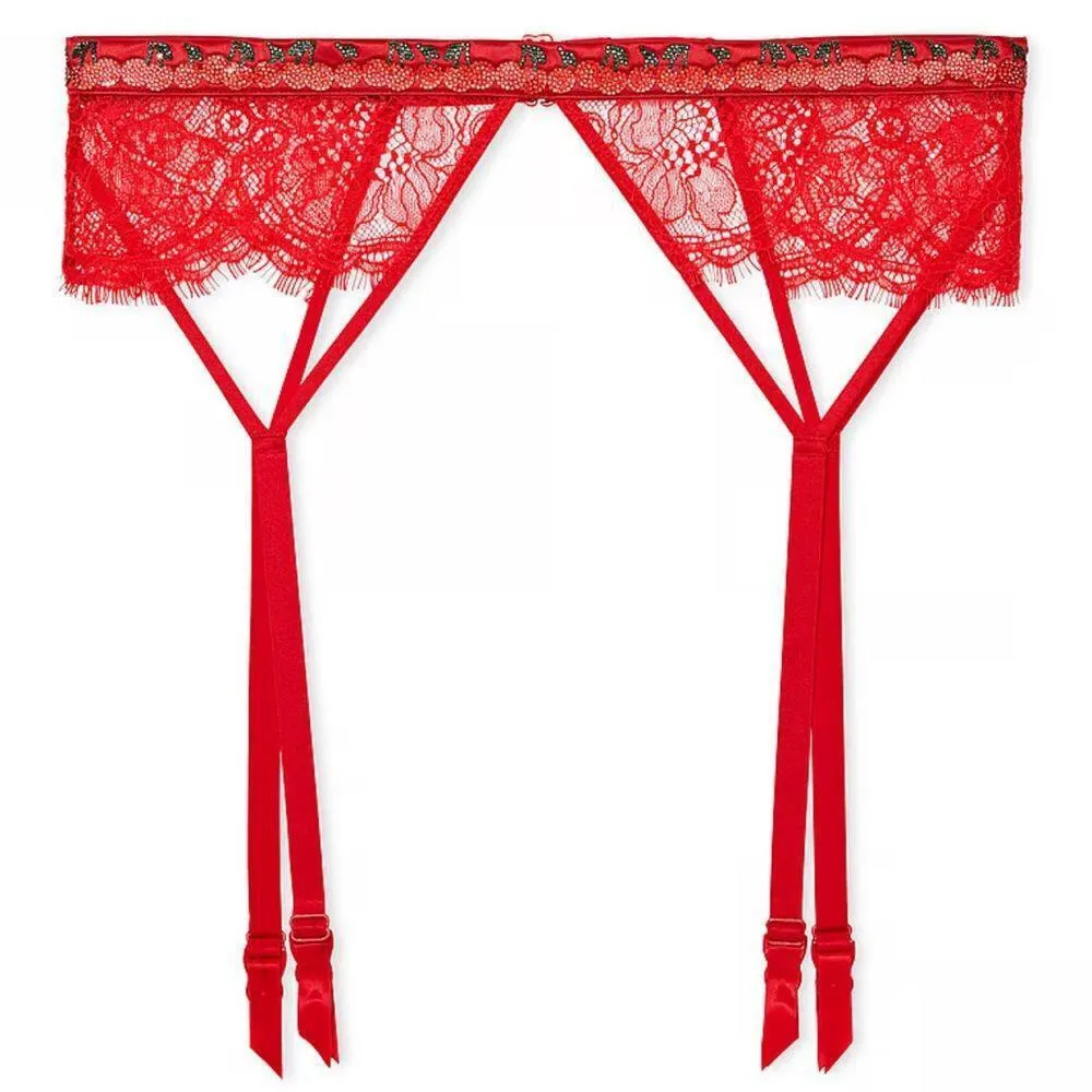 Victoria's Secret Cherry Shine Strap Lace Garter Belt and Thong - Image 3