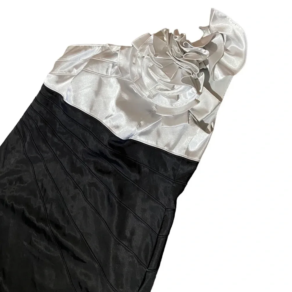 Adrianna Papell Boutique Womens Dress Size 14W‎ Black Floral White One Shoulder - Image 3