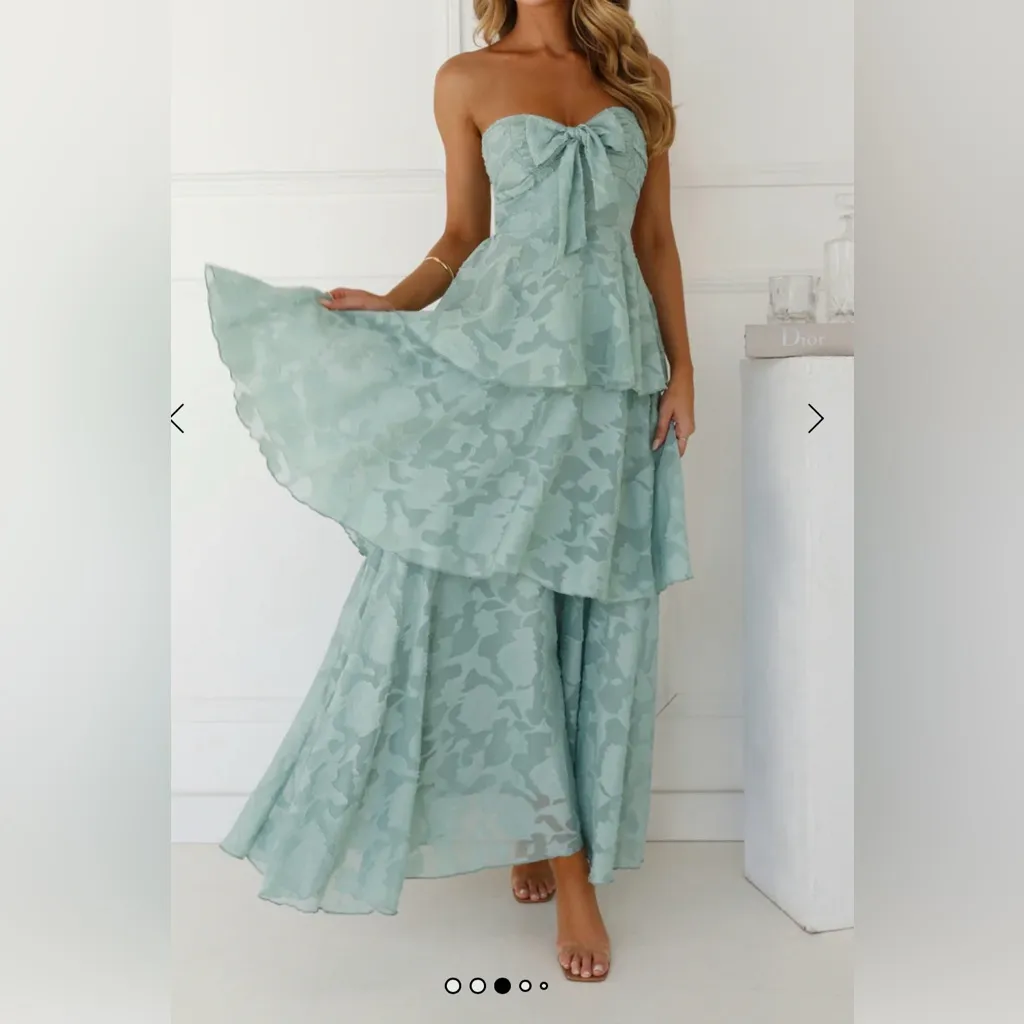 NWT, Hello Molly WHIMSY IN WONDERLAND STRAPLESS MAXI DRESS SAGE, Sz 6 - Image 3