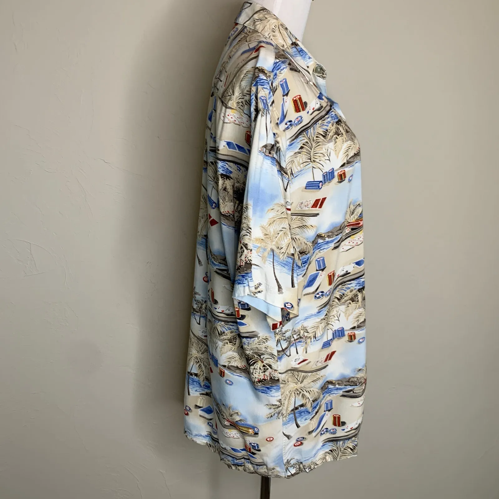 Campia Tropical Beach Poker Camp Shirt Sz Medium Blue - Image 4