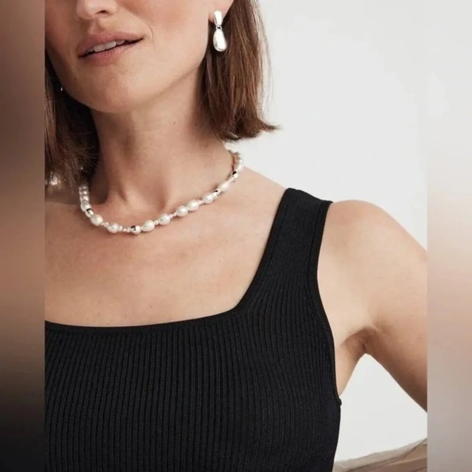 Madewell Top Womens Rib Square-Neck Sweater Tank Black‎ Layer Basic XS NEW - Image 2