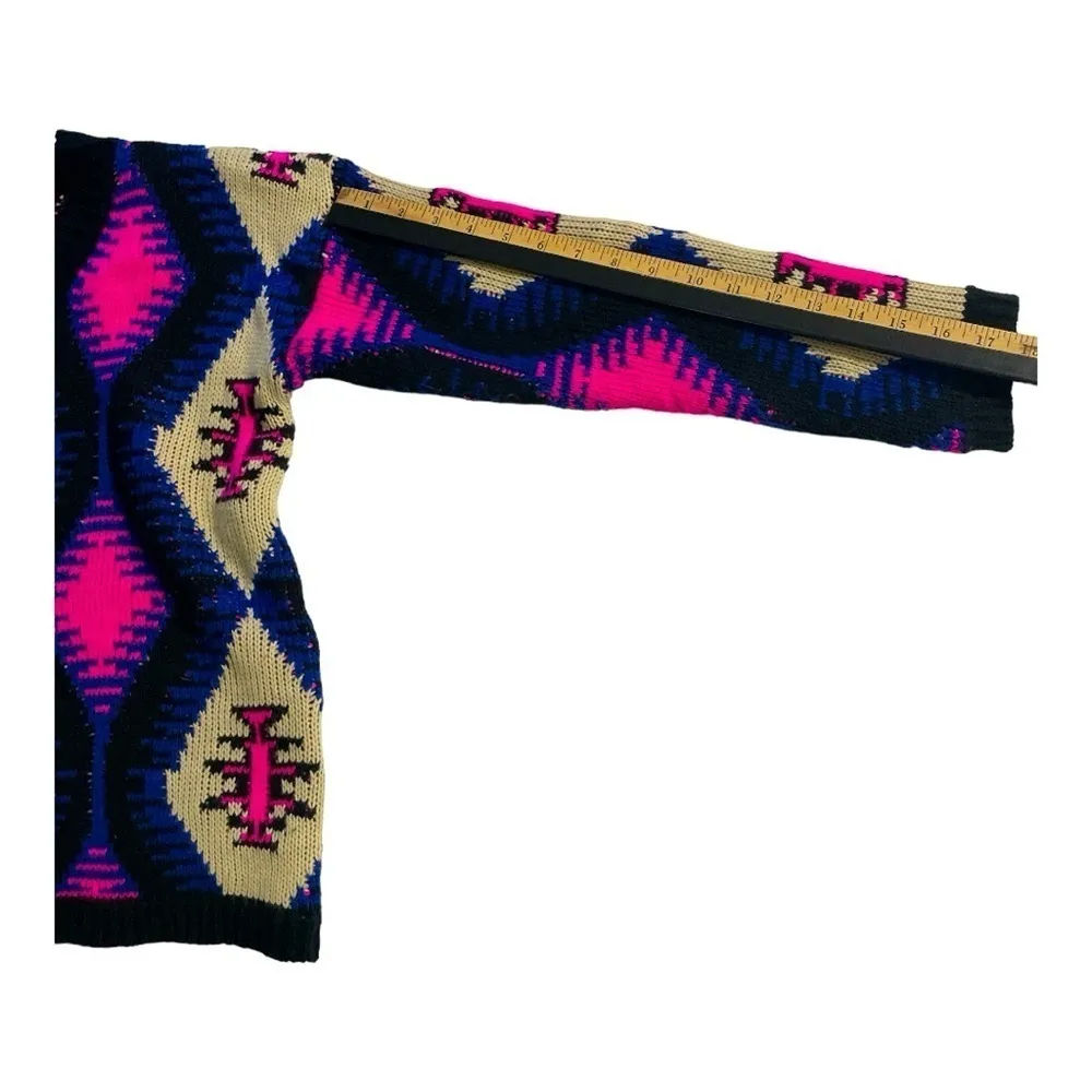 Lulumari Aztec Tribal Knit Sweater Pink Blue Cream One Size - Image 9