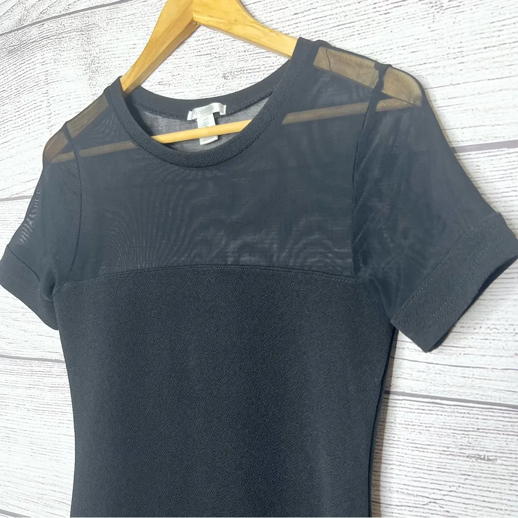 Bozzolo Little Black Bodycon Knit Dress with Sheer Mesh Trim Size Large - Image 2
