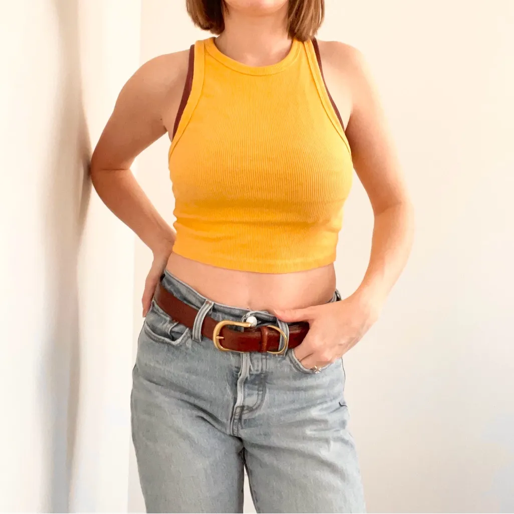 Zara Yellow Ribbed Racer Back Crop Top - Image 2