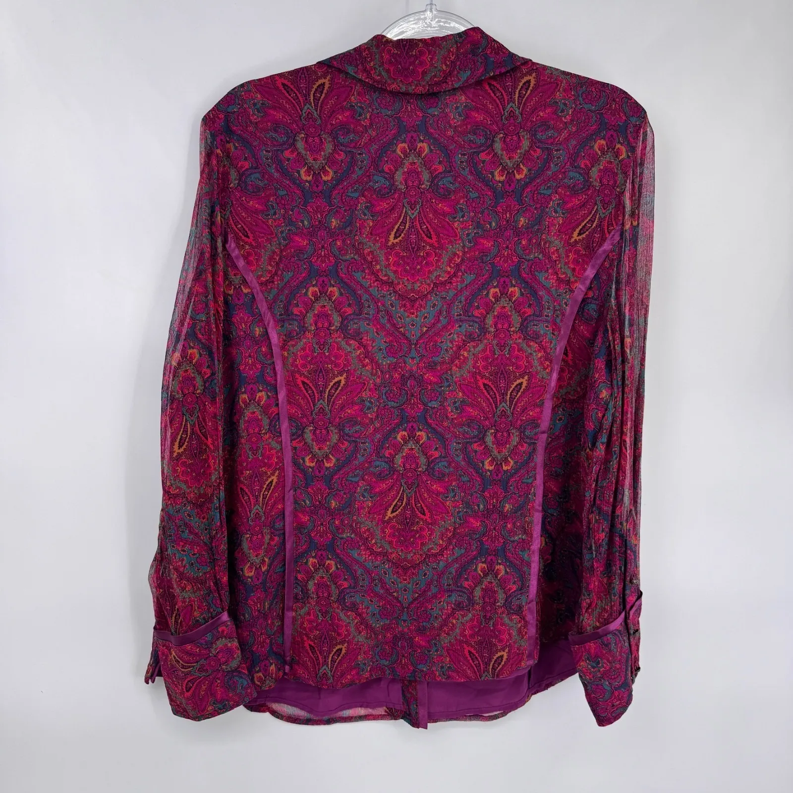 Vintage Coldwater Creek Button Front Top Womens PXL Pink Paisley Silk Fairy Boho - Image 9