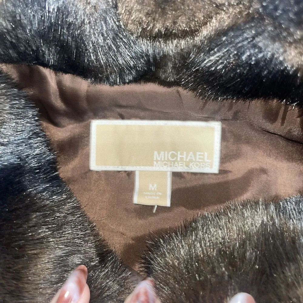 Michael Kors Dark Brown Faux Fur Vest Sz M Medium Hook & Eye Front Closure - Image 6