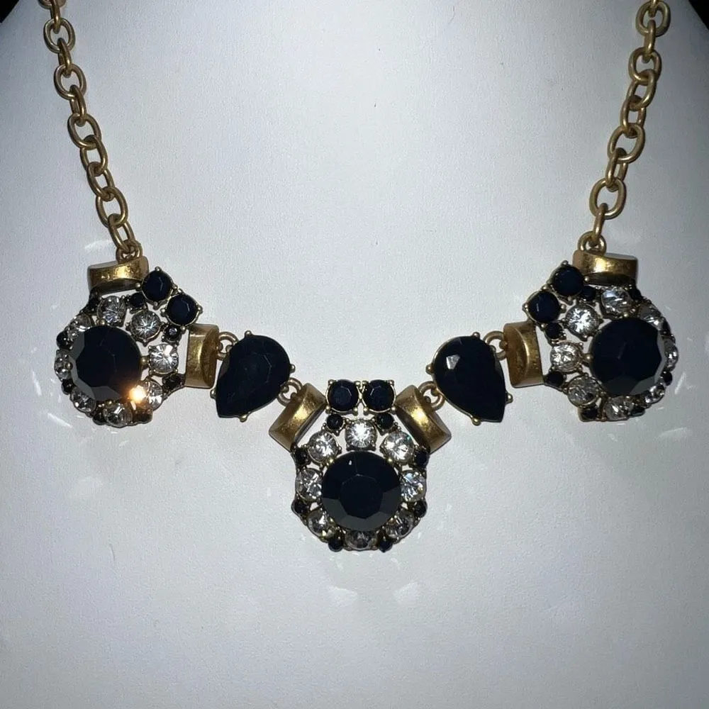 J. Crew Navy Blue Rhinestones Bib Gold Tone Statement Necklace - Image 2