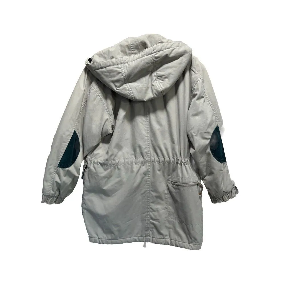 Fleet Street Beige/Green Jacket Pockets Collar Hood Zip/Snap Up Lined See Measur - Image 7