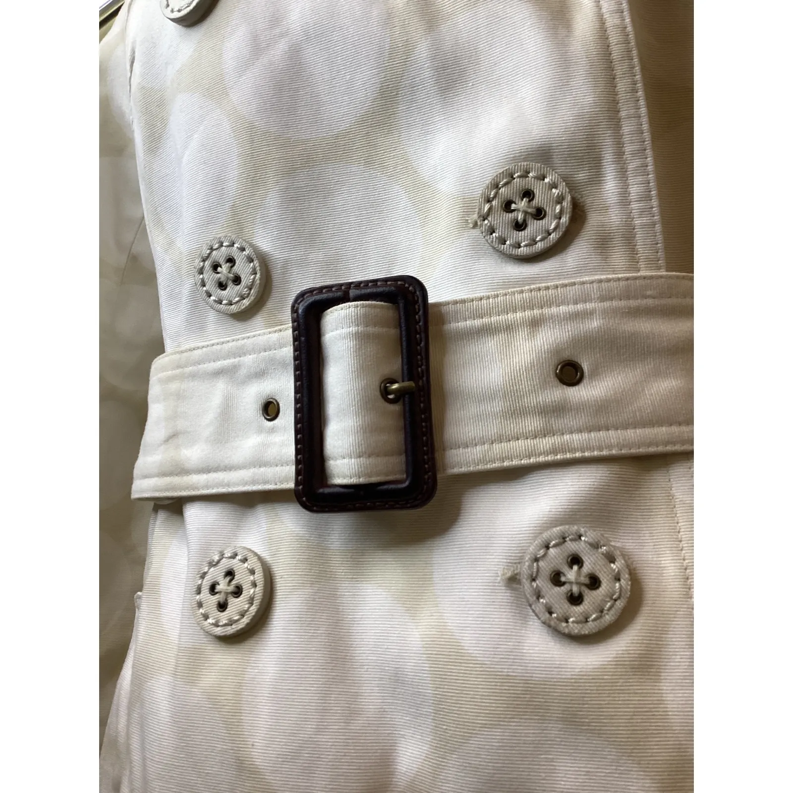 Merona Women Beige Polka Dot Double Breasted Belted Trench Coat Size S - Image 6