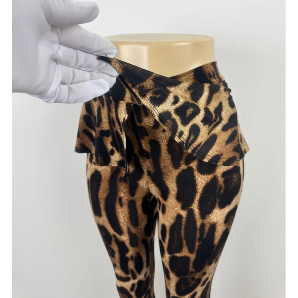 Women's Sabora Leopard Animal Print Peplum Accent Leggings Size Small Brown - Image 7