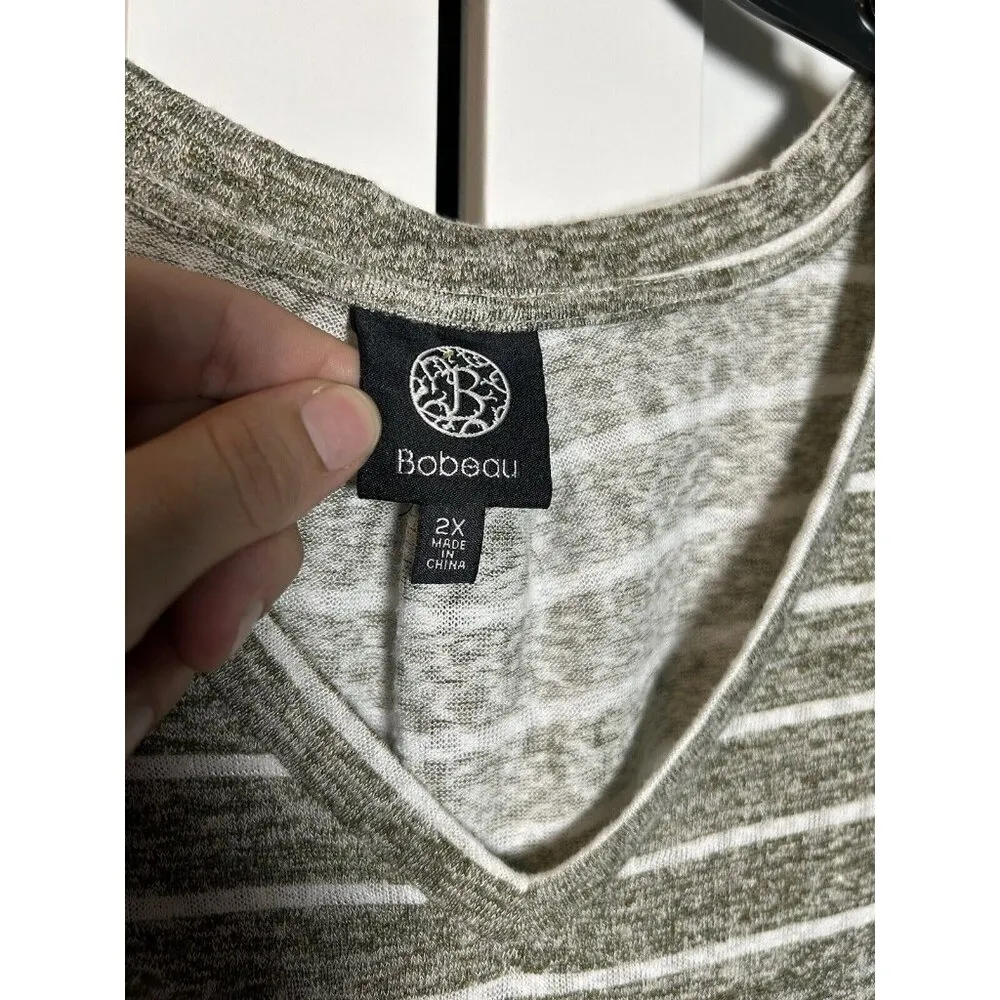 Bobeau Caty T-Shirt Women's Lightweight Flowy‎ Green Striped Top 2X - Image 4