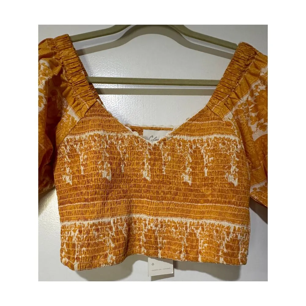 Cleobella Everly V-Neck Puff Sleeve Crop Top Size Medium NWT Coastal Boho - Image 3