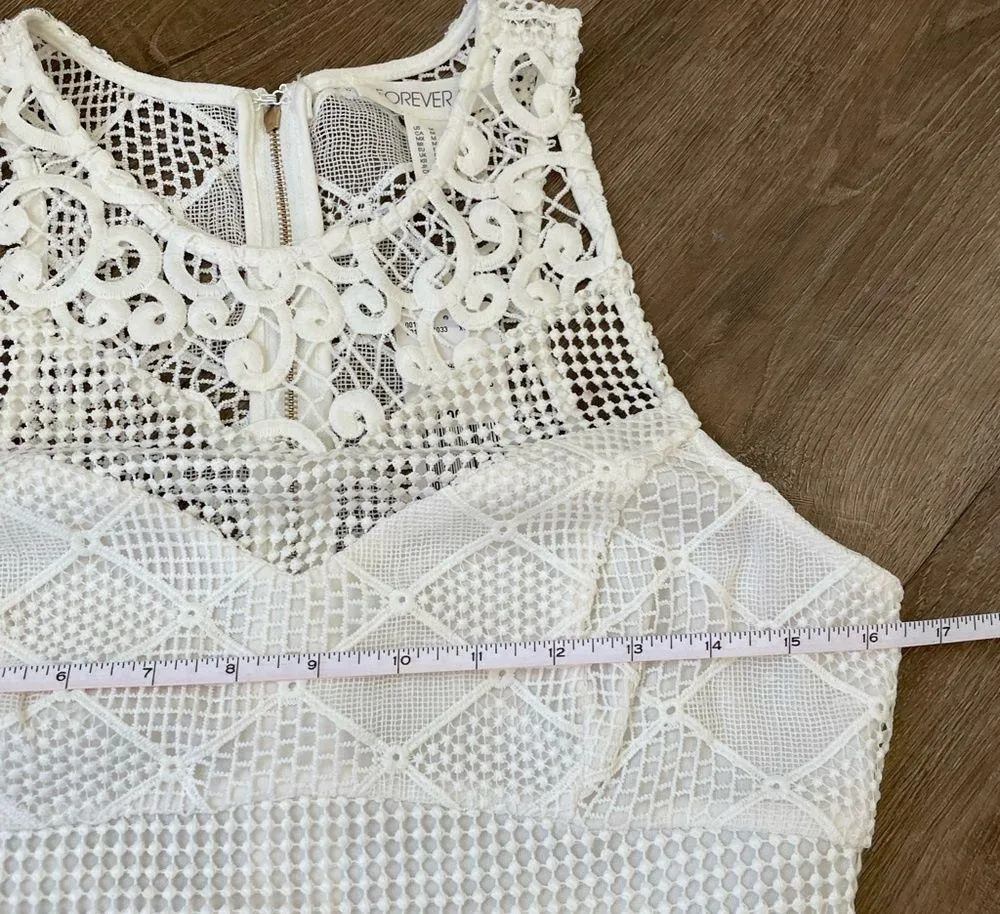 Forever 21 NEW White Crochet Lace Sleeveless Fit & Flare Dress ~ NWT Size M - Image 15