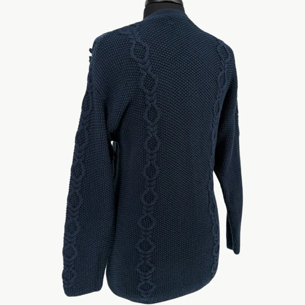 Vintage 90s L.L. Bean Fisherman Cable Knit Wool Cardigan | Sz Medium | Navy - Image 8