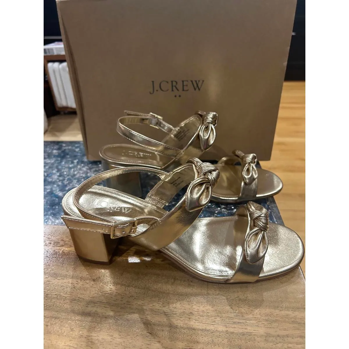 J.Crew Metallic Gold Block Heel Sandals with Knotted Detail - Image 2