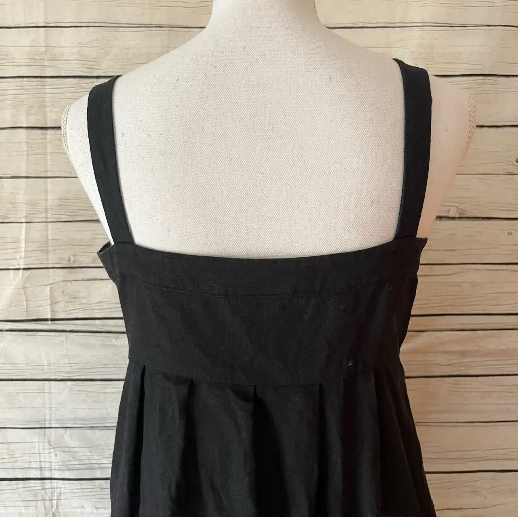 Iris & Ink Ariel 100% Linen Black Midi Dress Square Neck Side Buttons Size 10 - Image 6