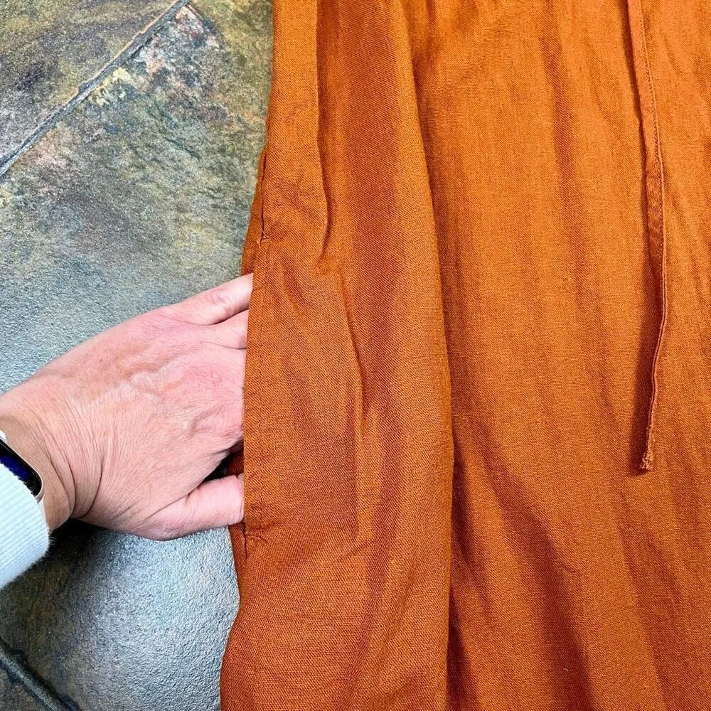 Who What Wear Burnt Orange Linen Blend Lace-Up Neckline Puff Sleeve Dress Small - Image 8