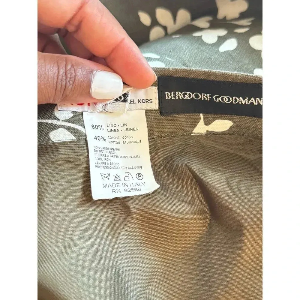 Michael Kors Linen Pencil Skirt Green and White Midi SKirt Career Work SIZE 12 - Image 6