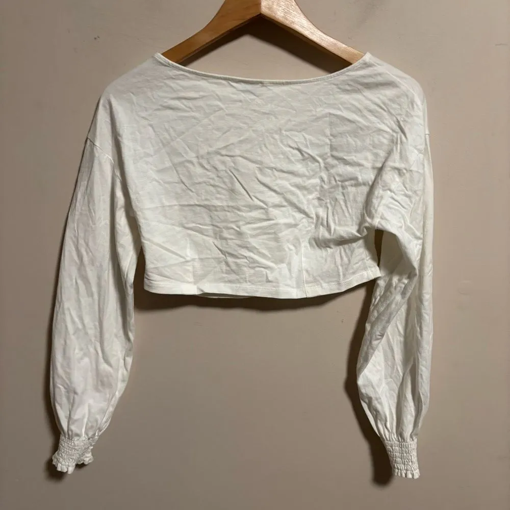 Aritzia Wilfred Crop Scrunch Cuff Long Sleeve White Top- Size XS - Image 2