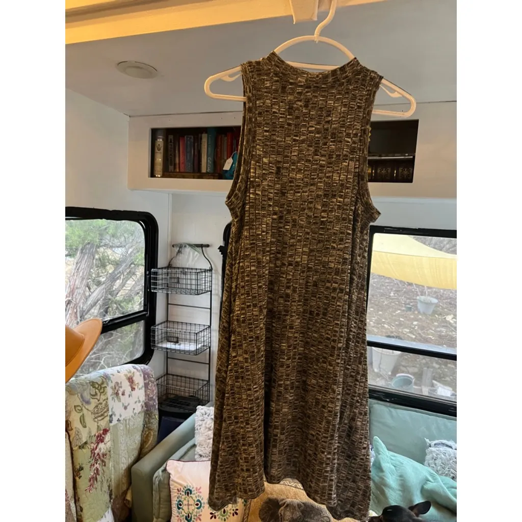 Women's Anthropology Maeve Gray Black Ribbed Sleeveless Dress S - Image 2