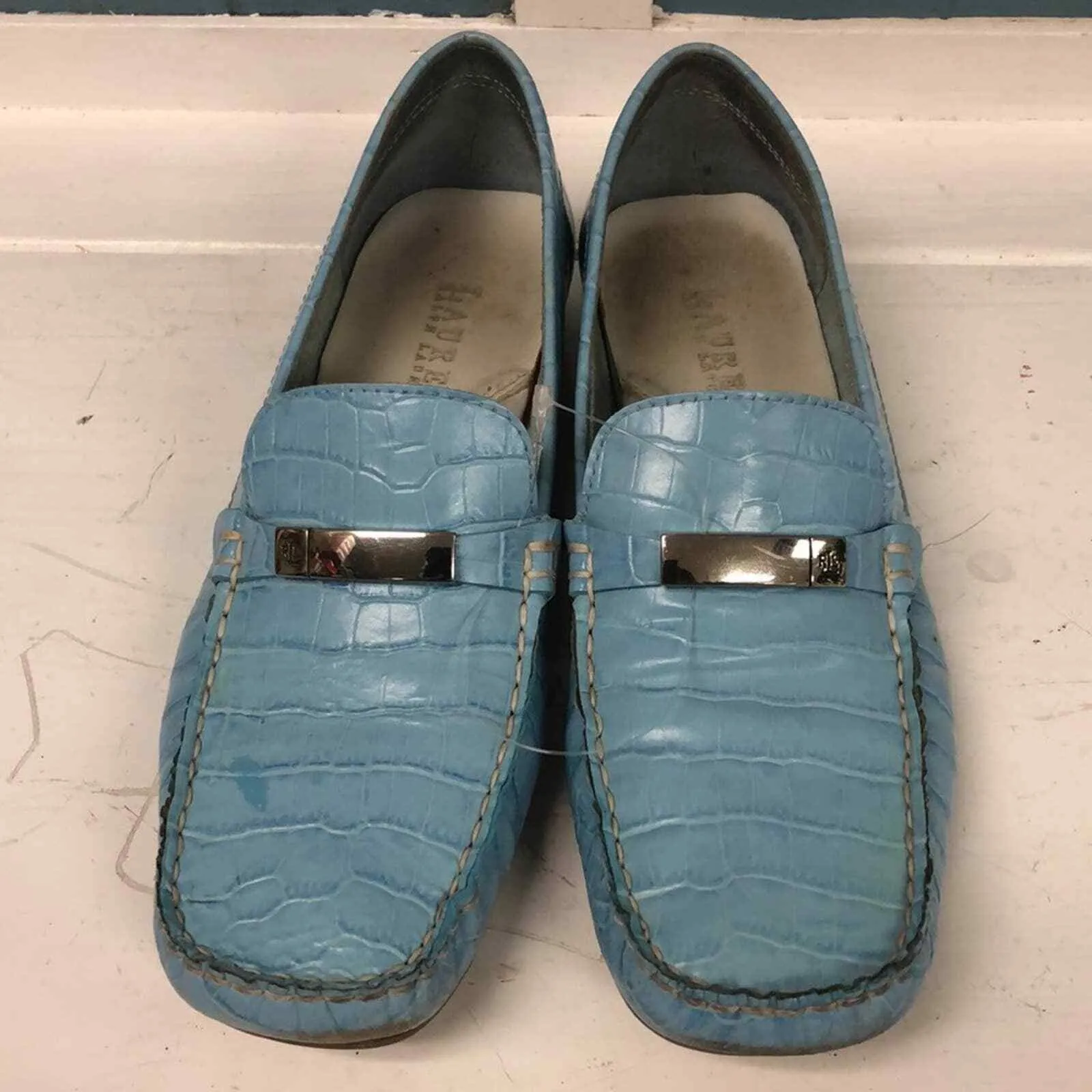 Lauren Ralph Lauren Suzie Embossed Croc Leather Loafers Slip On Flats Blue 7.5AA - Image 3