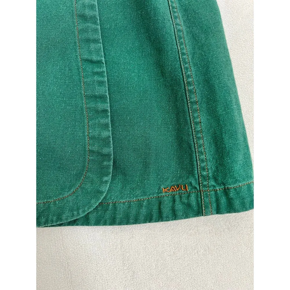 Kavu Denim Solid Green Knee Length Wrap Skirt Size 10 - Image 2