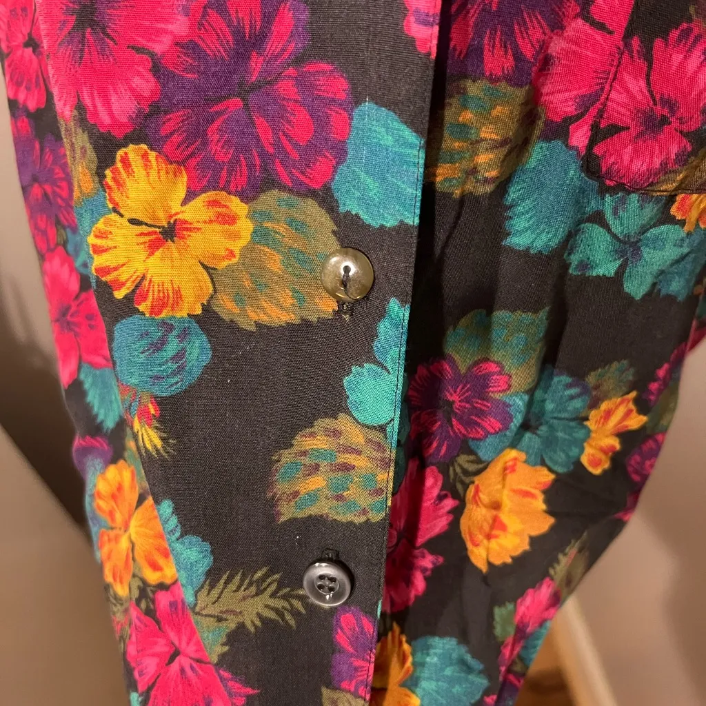 VTG Cristin Stevens Pink Floral Tropical Print Short Sleeve Blouse Petite Large - Image 2