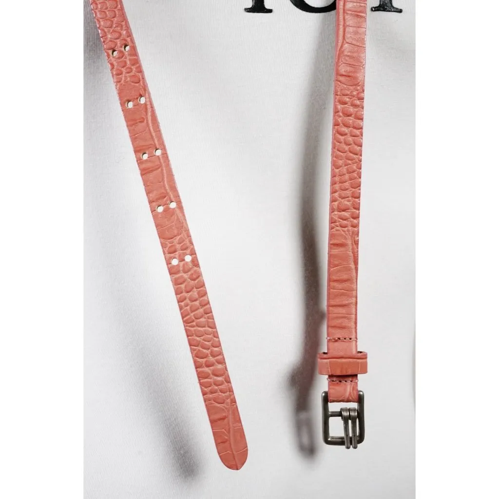Abercrombie & Fitch Pink Coral Alligator 100% Genuine Leather Belt US Large - Image 6