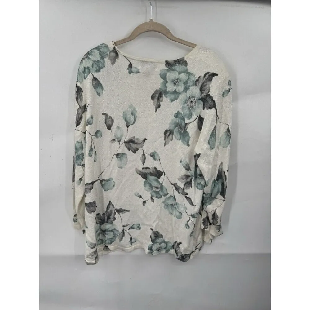 VTG Alfred Dunner‎ Sweater Women XL Cream Grandma Granny Floral Beaded Coastal - Image 2