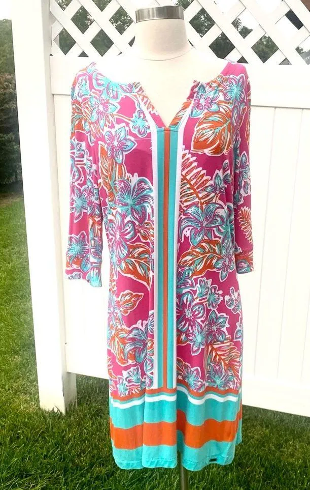 HATLEY Dress in Kauai Floral Tropics Print Pink Size L - Image 9