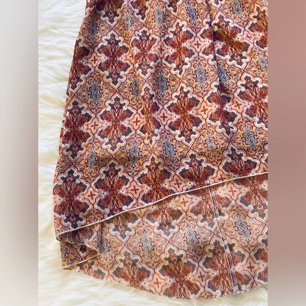 Boho Paisley Blush High Low Lace Back Dress Size XL - Image 3