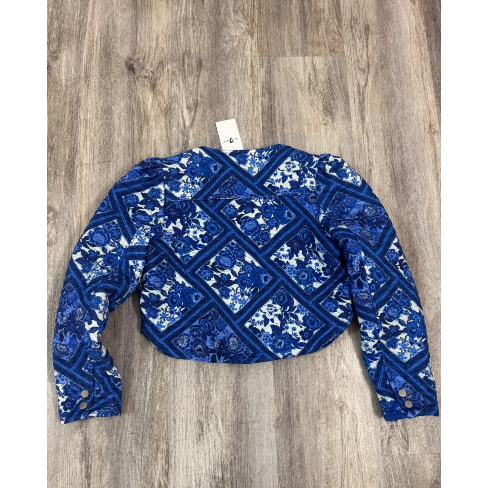7 For All Mankind Blue Floral Print Cropped Jacket Size M - Image 2