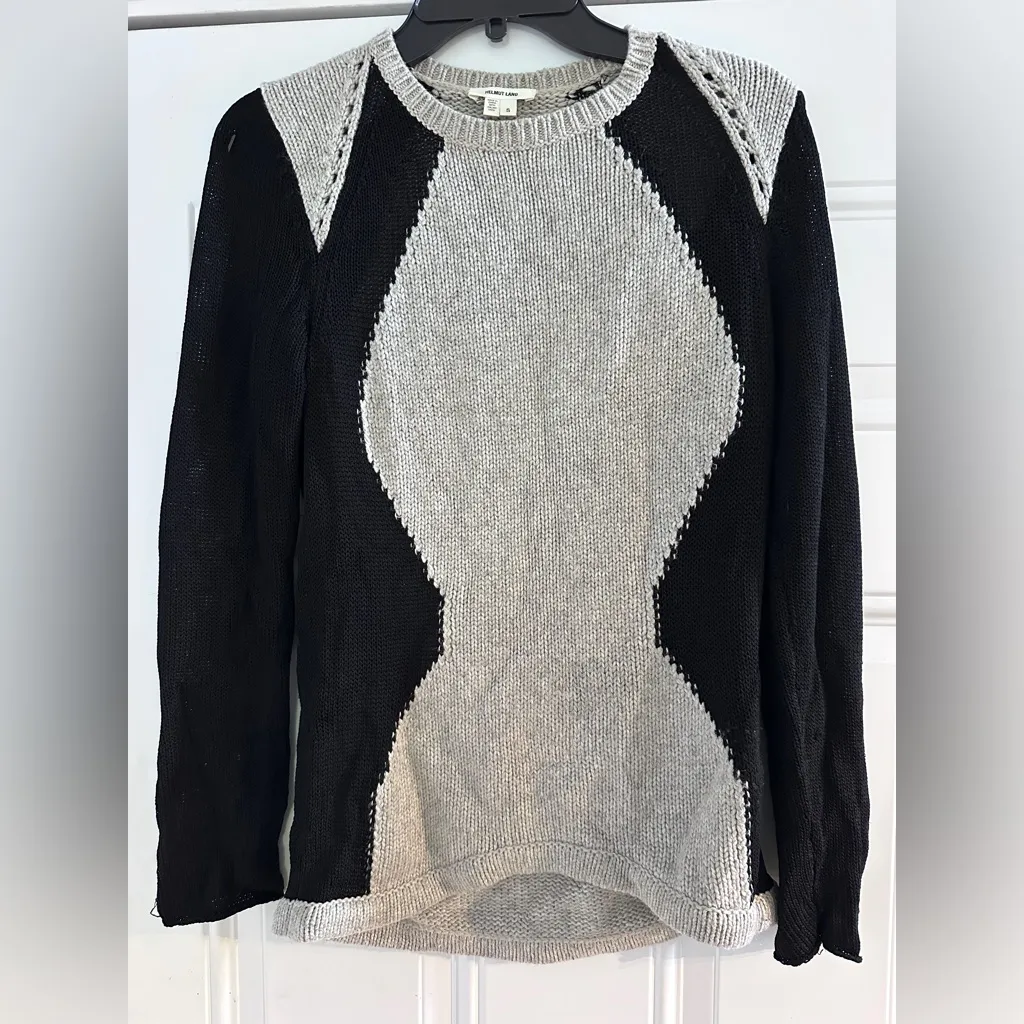 Helmut Lang Two-Tone Wavy Hi-Lo Sweater Gray Black Alpaca Blend Size Small - Image 10