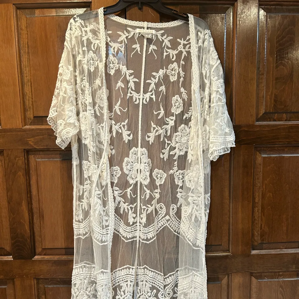 Shiraleah Lace KIMONO Cover Up Wrap Cream Ivory Ties At Front One Size Size undefined - Image 3