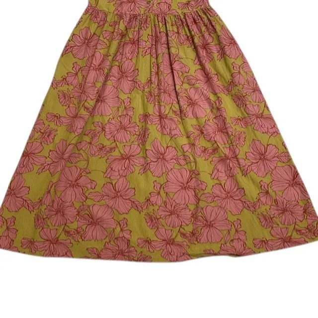 Downeast Floral Midi Dress Button Down Short Sleeve Green Pink Cottagecore‎ Sz M - Image 8