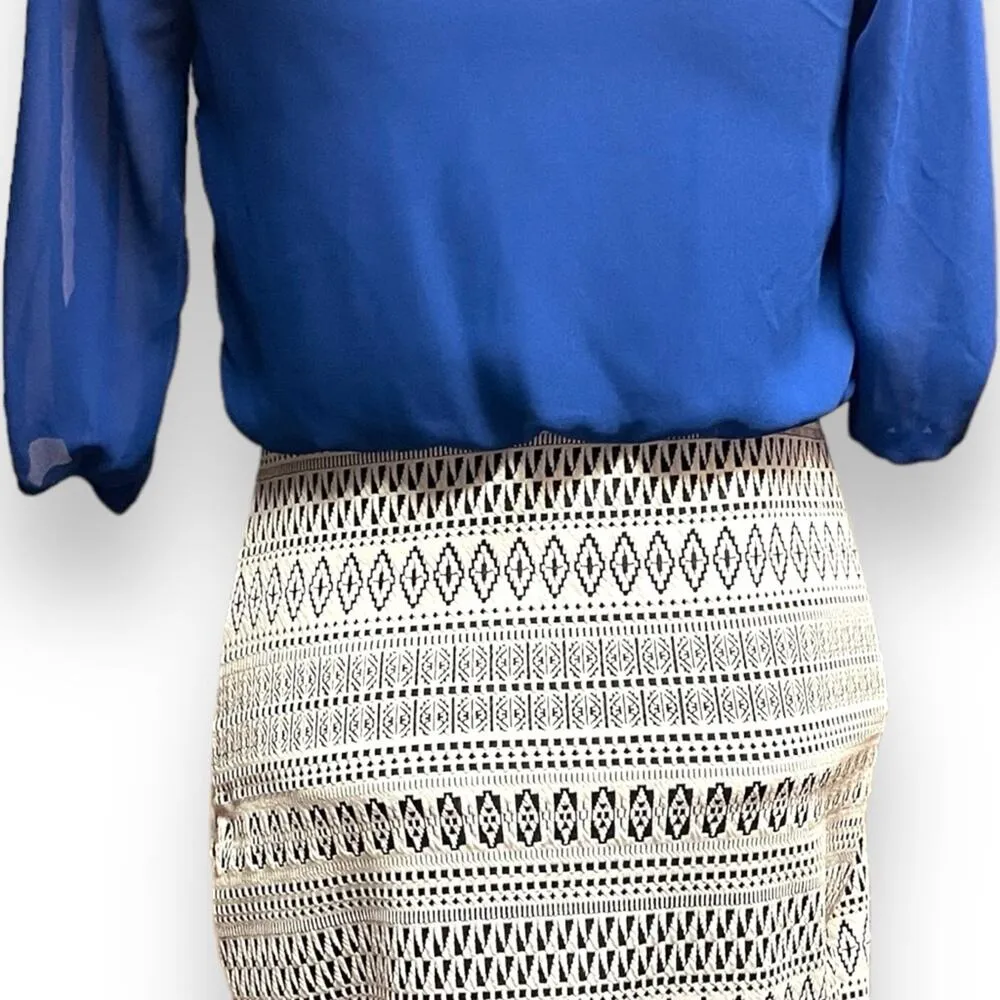 I.N. San Francisco 3/4 Split Sleeve Dress Royal Blue Black White Small - Image 4