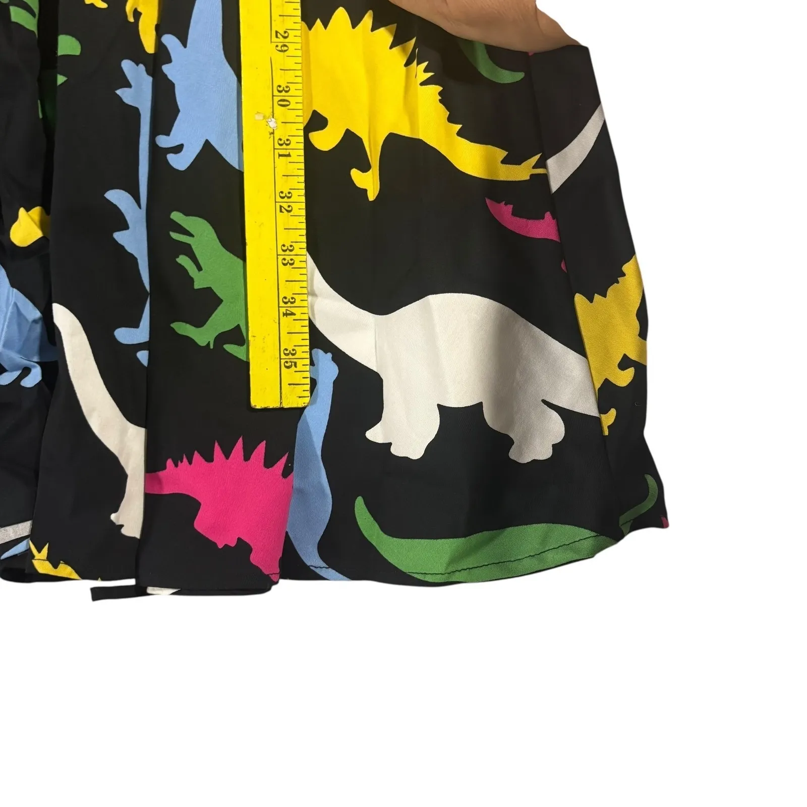 Dinosaur Print‎ Dress Black Cotton Blend Square Neck Short Sleeve Casual Large - Image 11