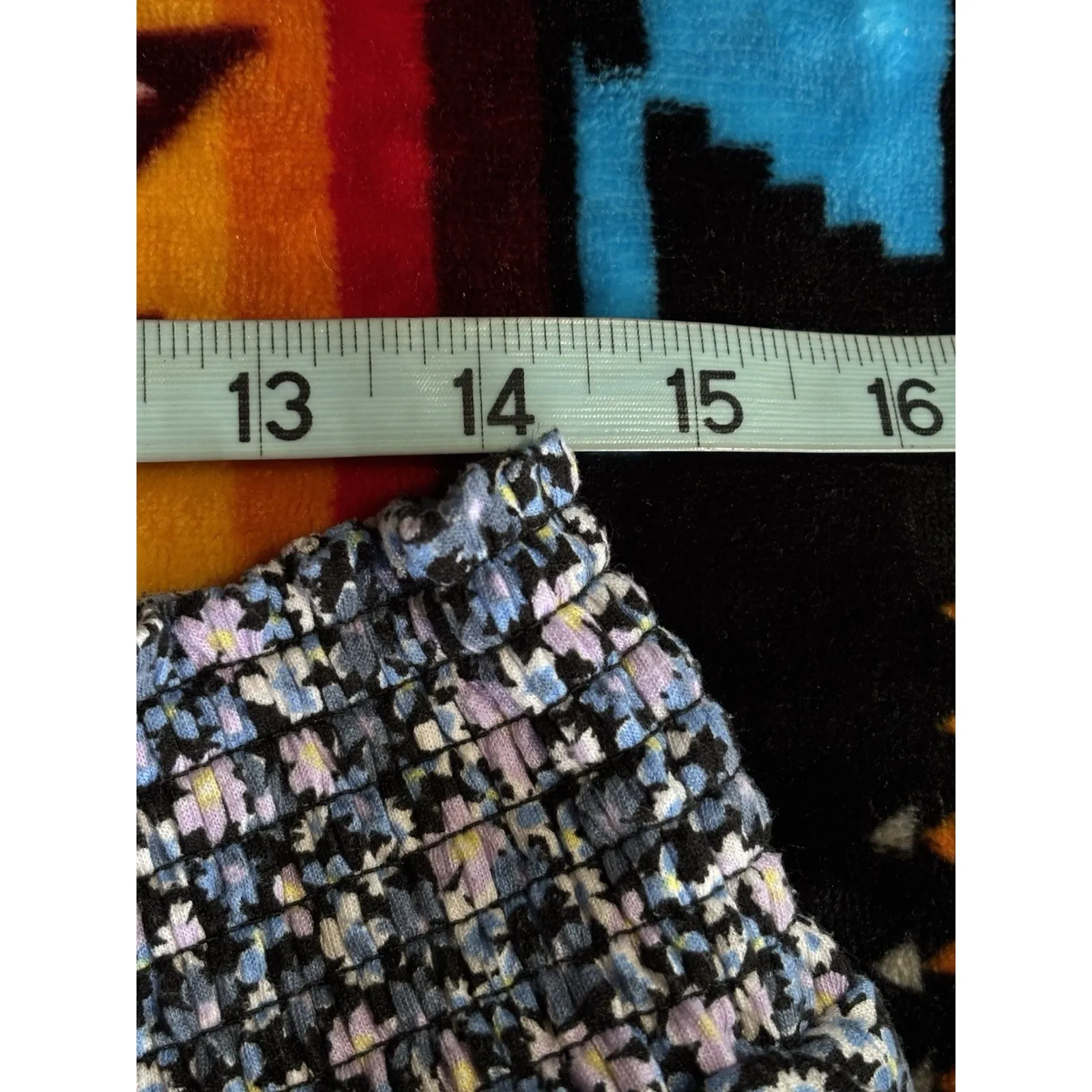 No Boundaries Boho Blue/Pink Floral Shorts Size XXL Fringe Smocked Tie Waist - Image 6