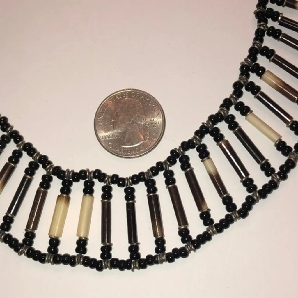 Vintage Boho Seed Bead Beaded Necklace Black - Image 3