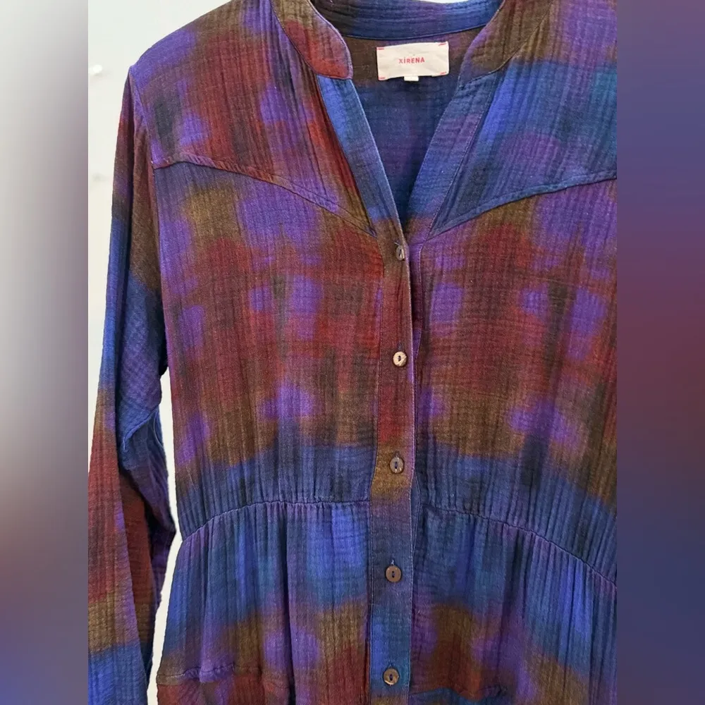 XIRENA Persephone Long Sleeve Midi Dress in Celestial Blue Multi Size Small Purple - Image 7