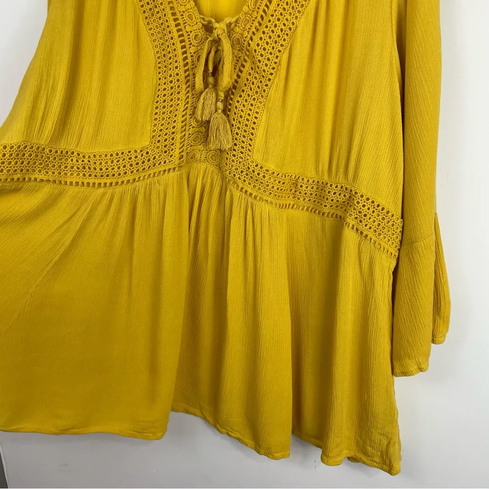Torrid Crochet Lace Up Babydoll Blouse Top Yellow Sz 4X - Image 10