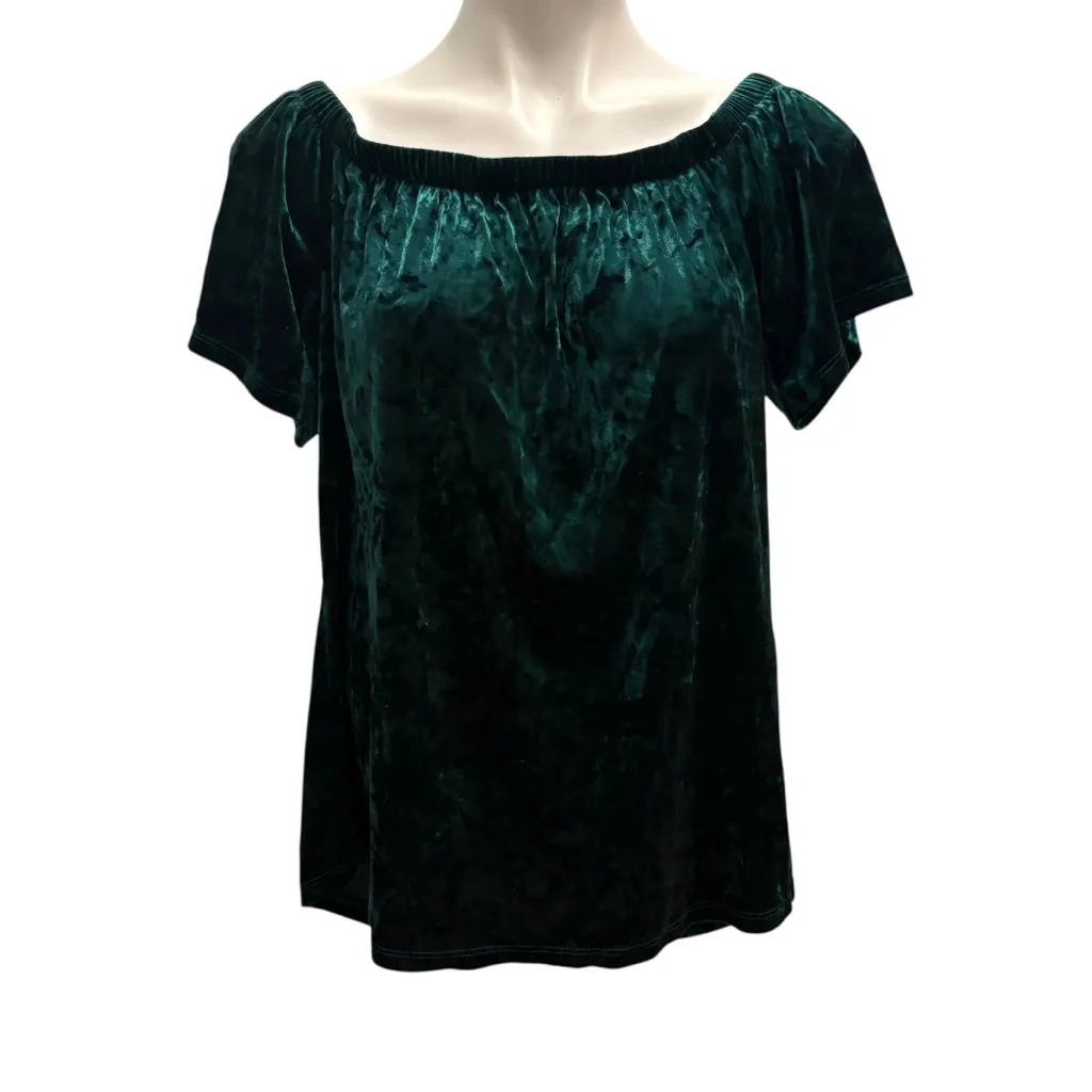 Socialite Off the Shoulder Emerald Green Crushed Velvet Top, Sz L - Image 5
