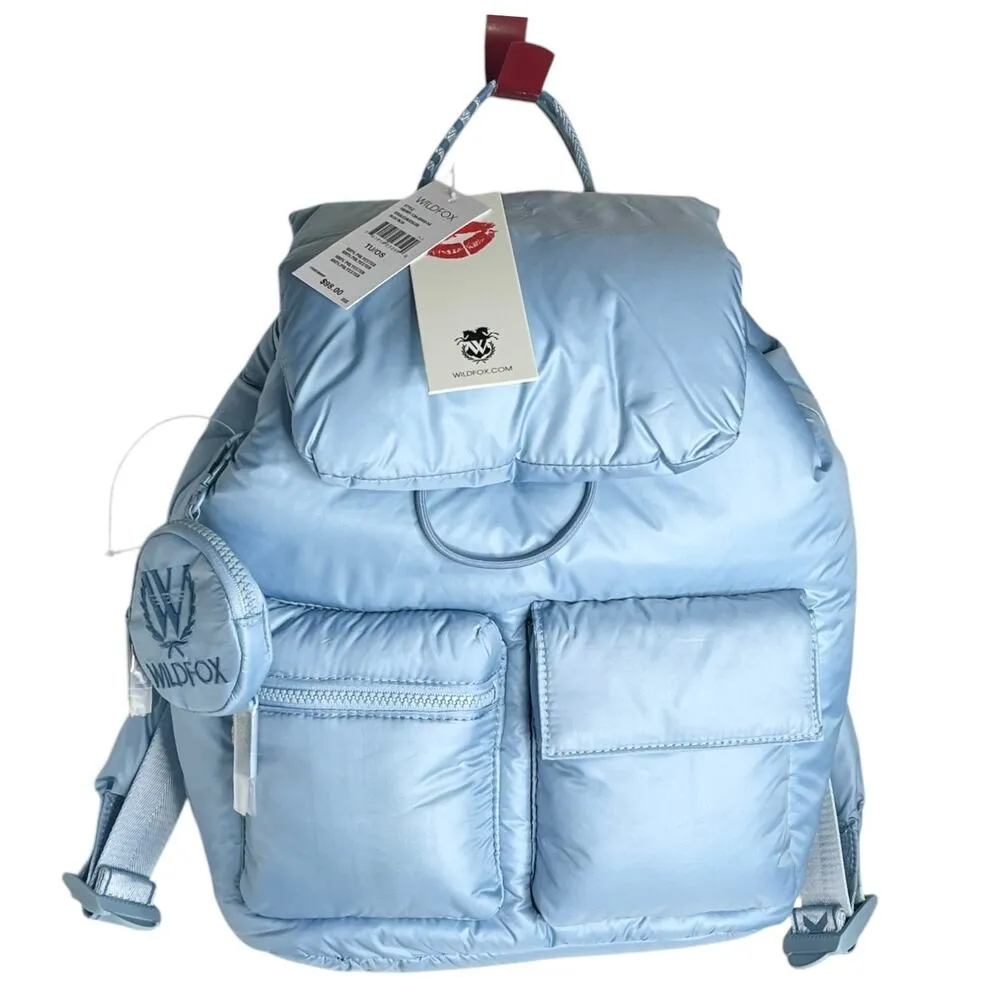 NEW Wildfox Parachute BACKPACK & COIN PURSE Blue Puffy Nylon HANDBAG Lightweight - Image 13