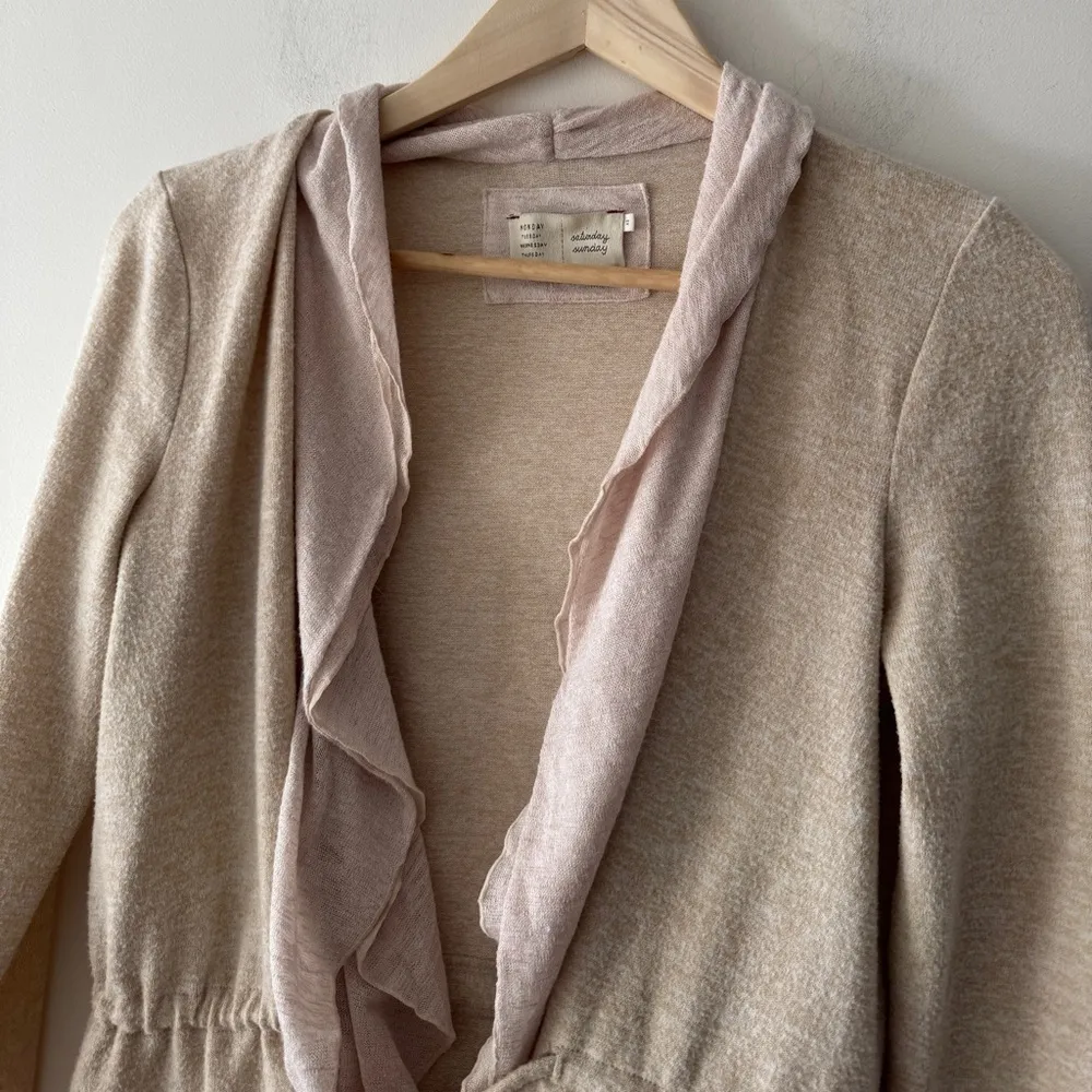Anthropologie Saturday Sunday Oatmeal Matanie Tie Closure Ruffle Cardigan - Image 3