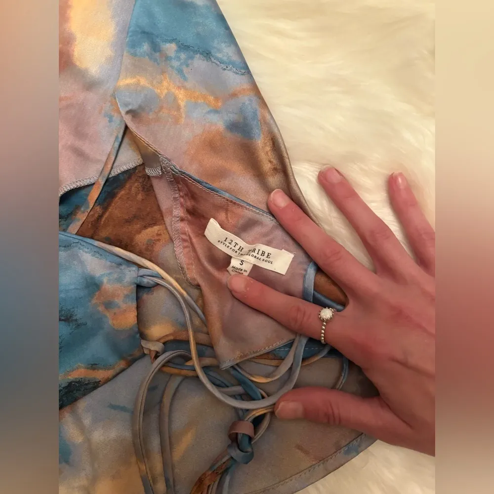 12th Tribe Multicolor satin spaghetti strap crop top size S - Image 5